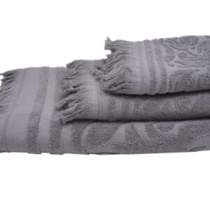 Handtuch-Badetuch dunkel Grau mit Fransen 100% Baumwolle