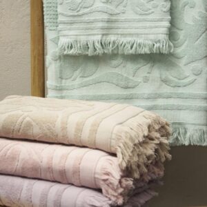 Handtuch-Badetuch Beige Mit Fransen 100% Baumwolle