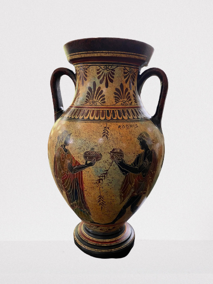 Griechische Keramik Vase 37 cm Adonis, Ira, Paris, Eleni