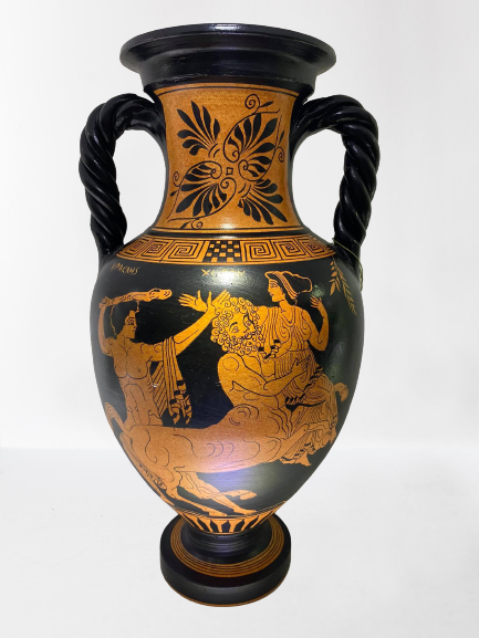 Griechische Keramik Vase 37 cm, Iraklis, Chiron, Dionysos