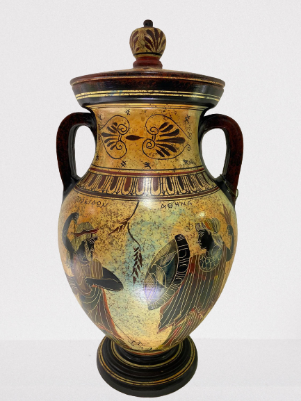 Griechische Keramik Vase 37 cm mit Deckel, Paris, Eleni, Athina, Poseidon