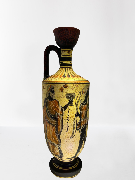 Griechische Keramik Vase 31 cm, Lekythos Dionysos. Artemis